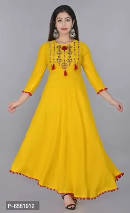 Women Rayon Embroidery Work With Pom Pom Anarkali Ethnic Gown uploaded by business on 3/13/2023