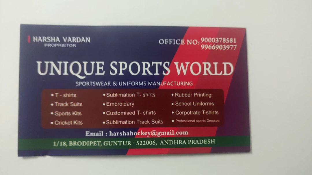 Visiting card store images of Unique sports World
