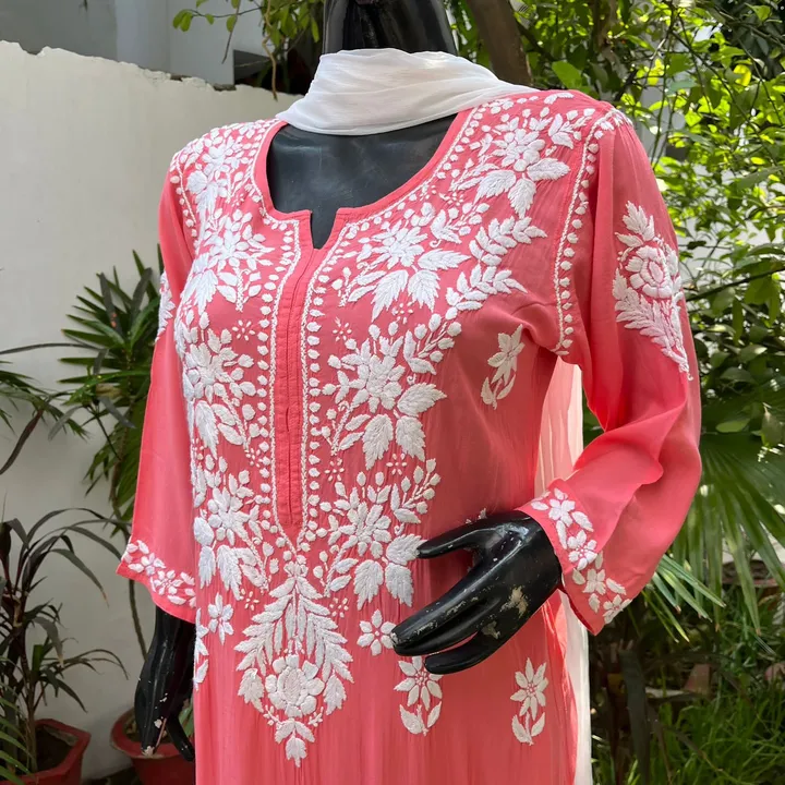 Modal heavy chikankari work long top uploaded by business on 3/14/2023