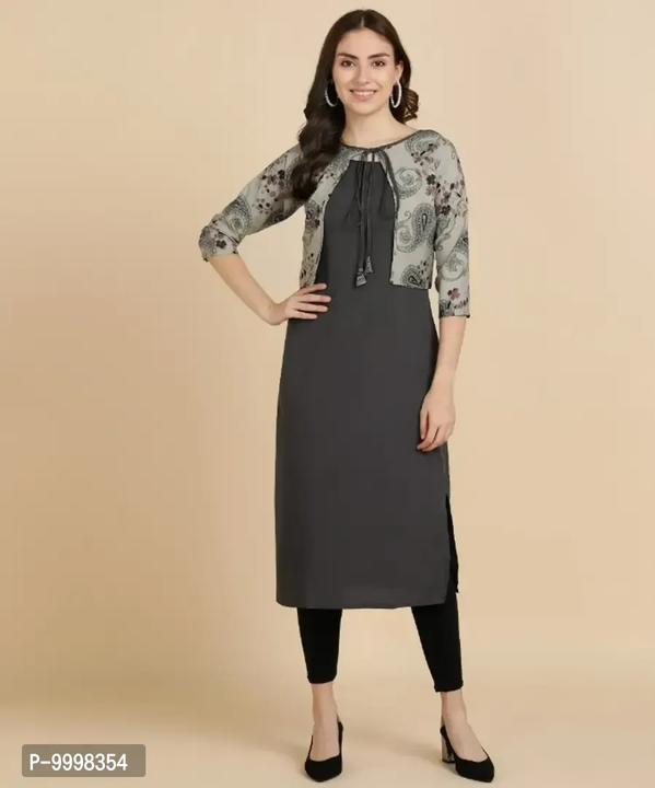 Stylish Fancy Crepe Solid Straight Kurti With Printed Jacket  uploaded by business on 3/14/2023