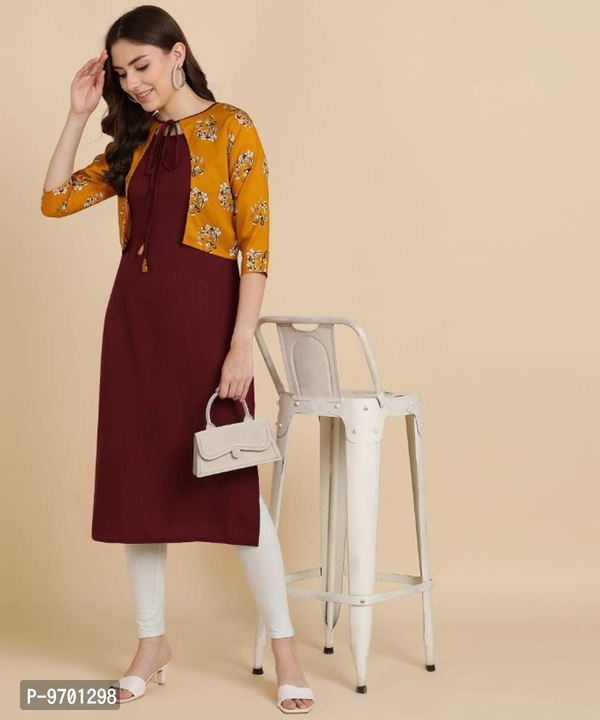 Stylish Fancy Crepe Solid Straight Kurti With Printed Jacket  uploaded by business on 3/14/2023