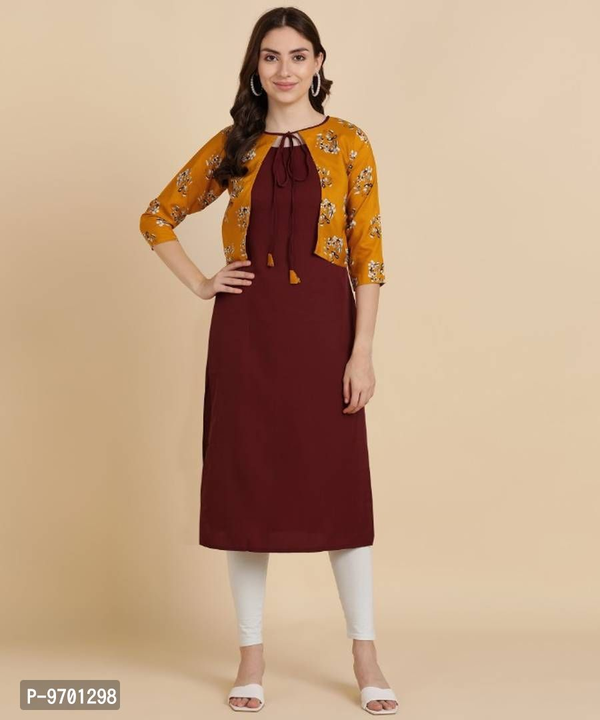 Stylish Fancy Crepe Solid Straight Kurti With Printed Jacket  uploaded by Trend Set on 3/14/2023