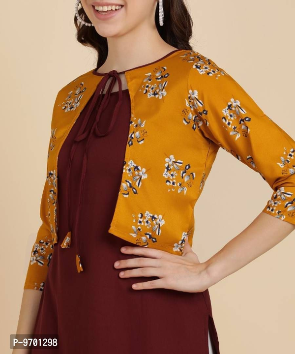 Stylish Fancy Crepe Solid Straight Kurti With Printed Jacket  uploaded by Trend Set on 3/14/2023