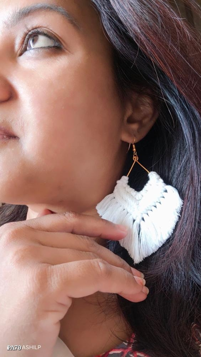 White macrame earrings  uploaded by business on 3/14/2023
