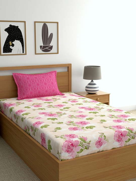 Peach & Green Floral Single Bedsheet uploaded by Esskay International on 3/14/2023