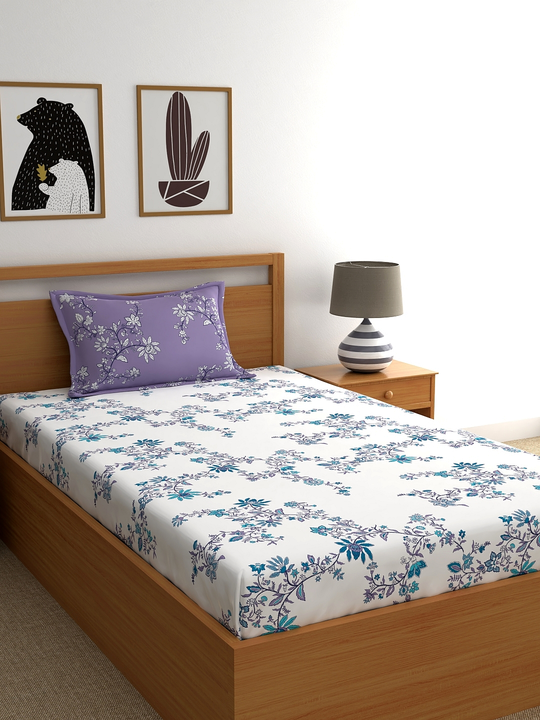White & Blue Floral Single Bedsheet uploaded by Esskay International on 3/14/2023
