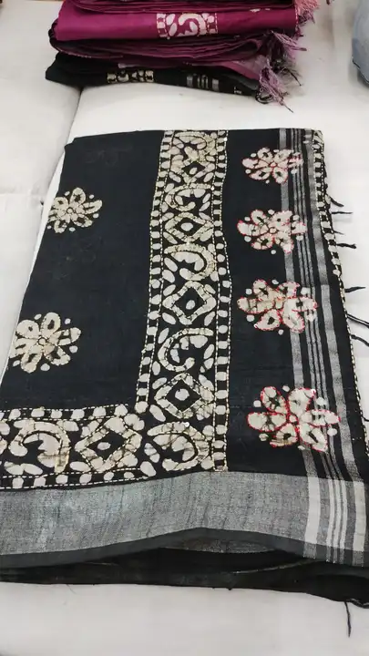 Lilen batiq katha work uploaded by New sarees collection on 3/14/2023