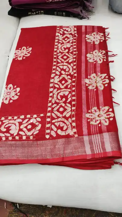 Lilen batiq katha work uploaded by New sarees collection on 3/14/2023