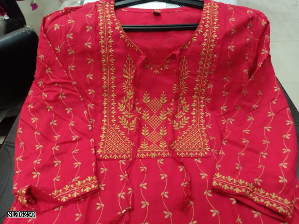 Reyon kurti with red colour size x L xx L  plazo uploaded by Sonam karan fashion superior on 3/14/2023