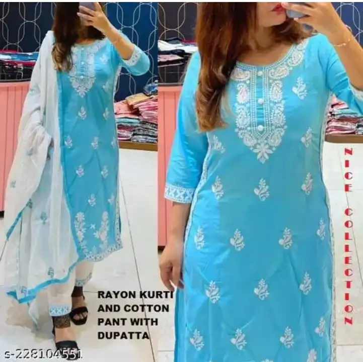 * bright colour chicken embroidery on kurti pent and full Embriodary on duppatta specailly designed  uploaded by Mahipal Singh on 3/14/2023