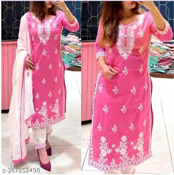* bright colour chicken embroidery on kurti pent and full Embriodary on duppatta specailly designed  uploaded by Mahipal Singh on 3/14/2023