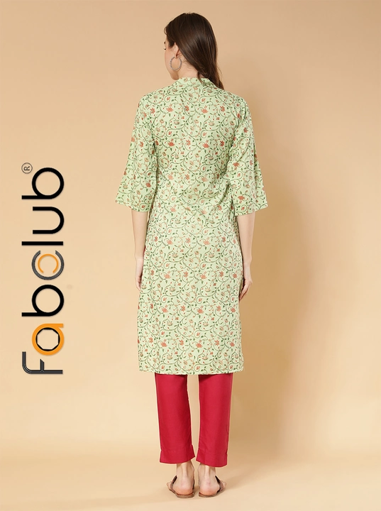 Rayon Gold Foil Floral Printed Light Green Straight Women Kurti uploaded by Fab Creation on 3/14/2023