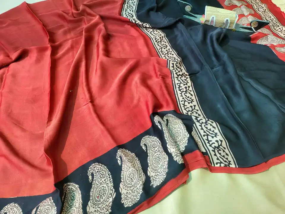 Hand Block Bagru Print Modal silk saree uploaded by business on 3/14/2023
