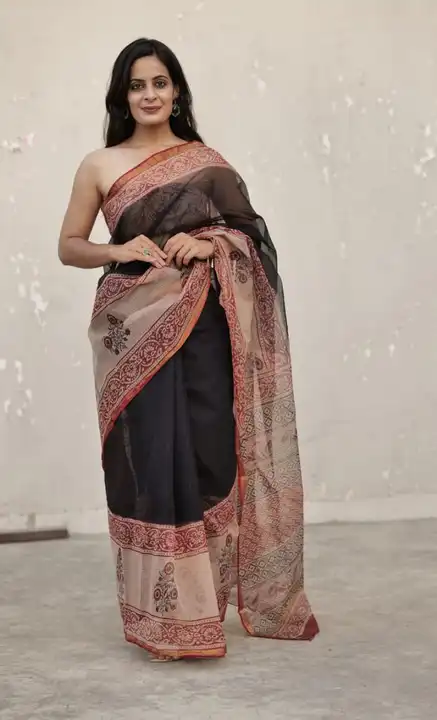 Kota doriya sarees with blouse  uploaded by Ashoka bagru print on 3/14/2023