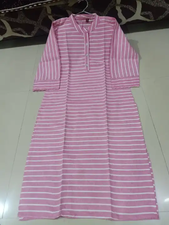 Khadi Cotton Striped Collared Kurti with 3/4th Sleeves uploaded by Devlila on 3/14/2023
