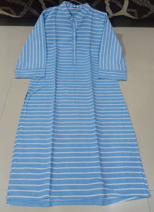 Khadi Cotton Striped Collared Kurti with 3/4th Sleeves uploaded by Devlila on 3/14/2023