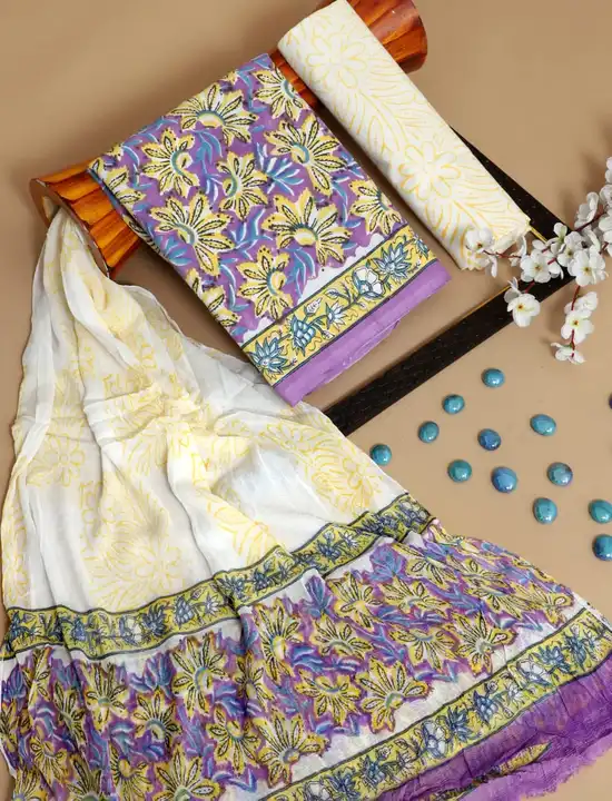 Pure handblock print cotton suit with shifon duppta uploaded by Sawan handicrafts on 3/14/2023