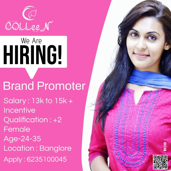 Post image We are looking for Brand promoters for Hypermarkets (Female only) to sell our sanitary napkin 

City: Bangalore Job Seeker's

Location: Whitefield, KR puram, JP nagar, Jayanagar, Andrahalli, Yelahanka, Richmond circle , Bhoganhalli, HSR 

Academical Qualification : +2
Package : 13K to 15K P/M
Age 24- 35 
Languages : English, Hindi, Kannada
Email cv to : hr@reettahygiene.com 
Whatsapp: https://rb.gy/nqf1t3