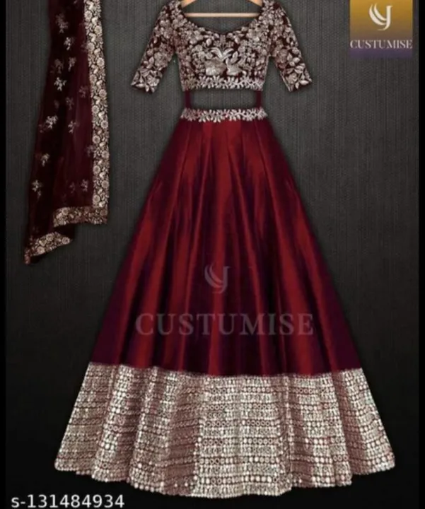 Post image Name: Women's Georgette Marron Semi-stitched Lehenga Choli With Dupatta
Topwear Fabric: Satin
Bottomwear Fabric: Satin
Dupatta Fabric: Net
Set type: Choli And Dupatta
Top Print or Pattern Type: Embroidered
Bottom Print or Pattern Type: Embellished
Dupatta Print or Pattern Type: Embroidered
Sizes: 
Semi Stitched (Lehenga Waist Size: 40 m, Lehenga Length Size: 48 m, Duppatta Length Size: 2.5 m) 
Un Stitched (Lehenga Waist Size: 42 in, Lehenga Length Size: 48 in, Duppatta Length Size: 2.5 in) 
Free Size (Lehenga Waist Size: 44 in, Lehenga Length Size: 48 in, Duppatta Length Size: 2.5 in) 

Lehenga Fabric-Banglori Satin Silk | Blouse Fabric - Banglori Satin Silk | Dupatta Fabric -  No Bust Size : 40| Lehenga Length : 48 Pattern : Multi Work, Hand Work, Codding Work Neck Type - Round Neck| Sleeve Type - Short Sleeve Disclaimer :- PRODUCT COLOR MAY SLIGHTLY VARY DUE TO PHOTOGRAPHIC LIGHTING SOURCES OR YOUR MONITOR SETTINGS.
Country of Origin: India