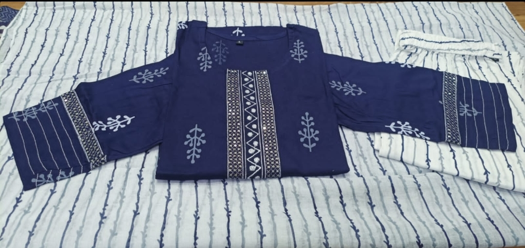 Heavy embroidery Work kurti with pant and dupatta -In very fine quality Rayon uploaded by Prayag traders on 3/15/2023