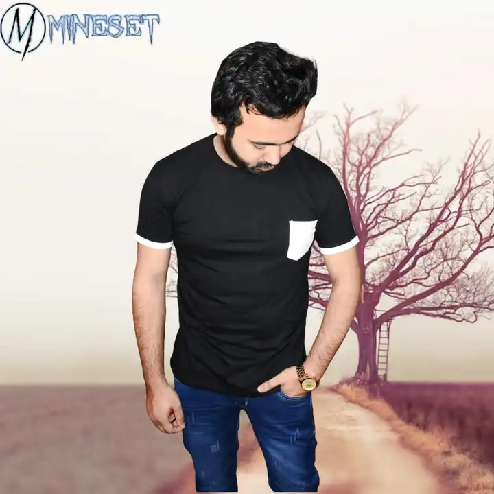 Black Pocket tshirt With Rib on sleeves uploaded by MineSet fashion on 3/15/2023