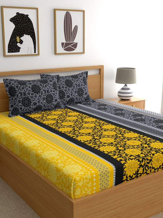 Yellow Floral King Fitted Bedsheet uploaded by Esskay International on 3/15/2023
