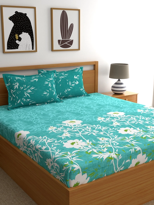Teal Green & White King Fitted Bedsheet uploaded by Esskay International on 3/15/2023