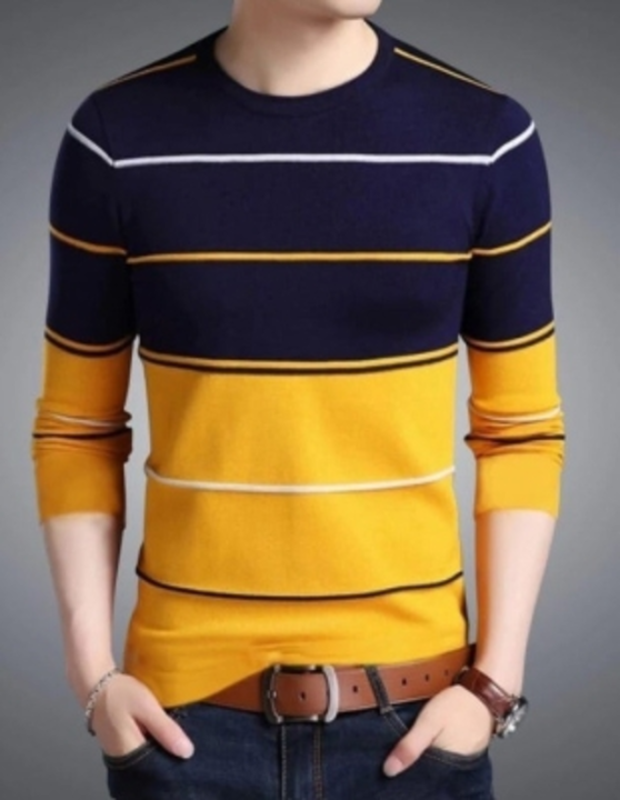 Striped Men Dark Blue, Yellow T-Shirt uploaded by business on 3/15/2023