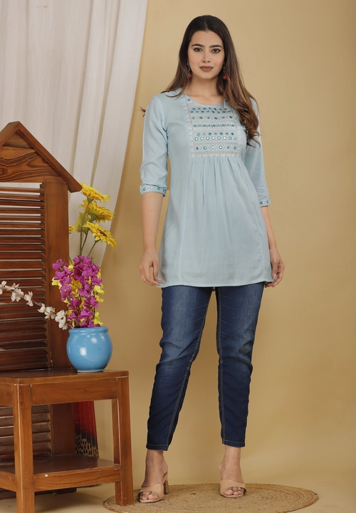 Rayon Embroidered Short Kurti Top  uploaded by Arizona Fashion on 3/15/2023