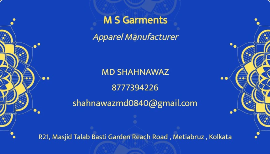 Visiting card store images of MS GARMENTS 