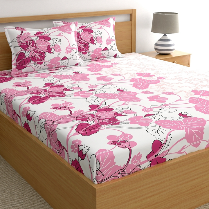 Pink & White Floral Double Bedsheet uploaded by Esskay International on 3/16/2023