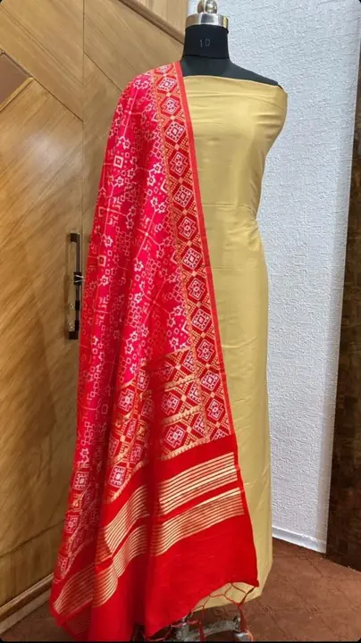Banarasi silk katan suits top and bottom 5 miters silk plain dupatta all over jacquard weaving with  uploaded by Seraji Sarees on 3/16/2023