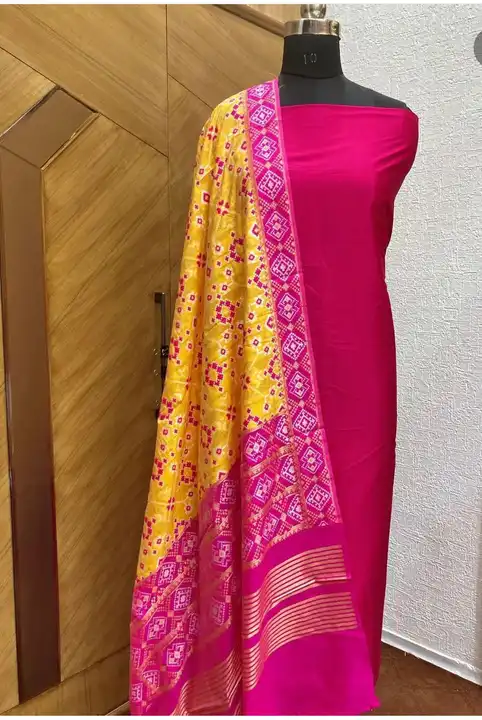 Banarasi silk katan suits top and bottom 5 miters silk plain dupatta all over jacquard weaving with  uploaded by Seraji Sarees on 3/16/2023
