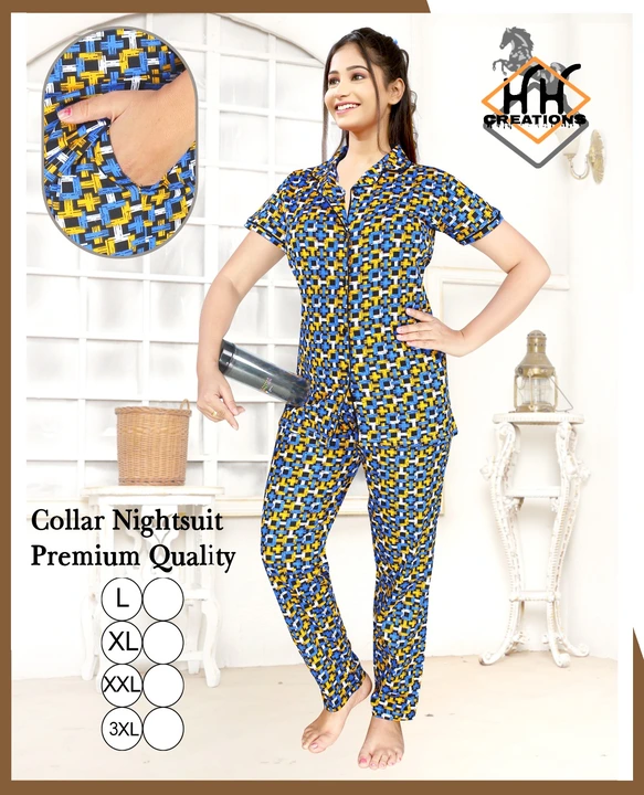 Women's Front Open Collar Night Suit uploaded by H H Creation on 3/16/2023