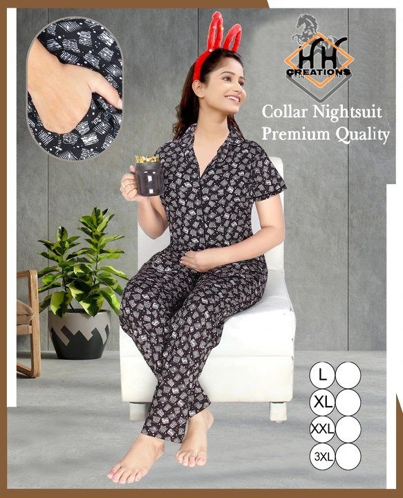Women's Front Open Collar Night Suit uploaded by H H Creation on 3/16/2023