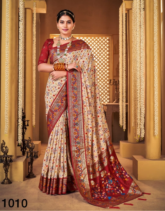 Patola munga crape silk sarees with paithani border uploaded by Miss Lifestyle on 3/16/2023