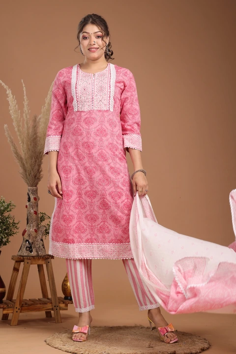 Cotton Straight kurta with pant and dupatta  uploaded by VIVAAN CREATIONS on 3/17/2023