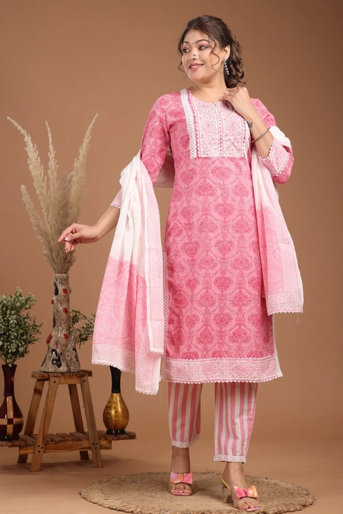 Cotton Straight kurta with pant and dupatta  uploaded by VIVAAN CREATIONS on 3/17/2023