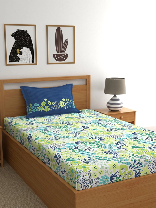Blue & Green Floral Single Bedsheet uploaded by Esskay International on 3/17/2023