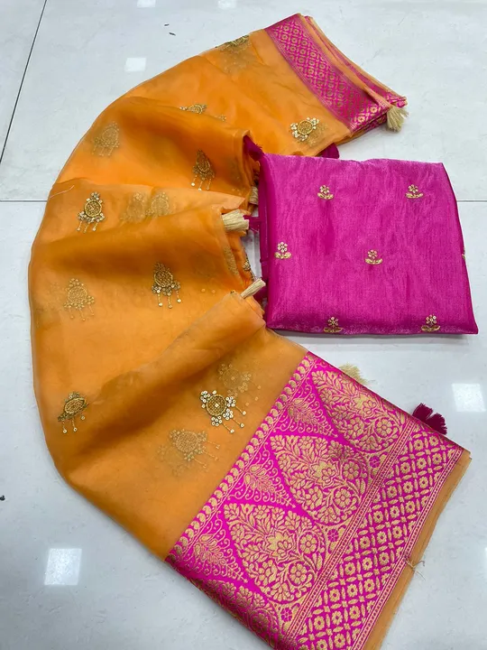 Orange SAREE With Embroidery Work  uploaded by Fashion designer saree  on 3/17/2023