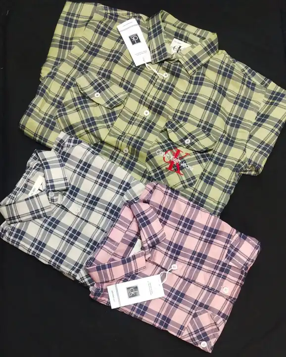 Brand - Ck Double pocket twill check shirt size - M L XL  Set- 18pcs Moq - 50 uploaded by Clothes on 3/17/2023