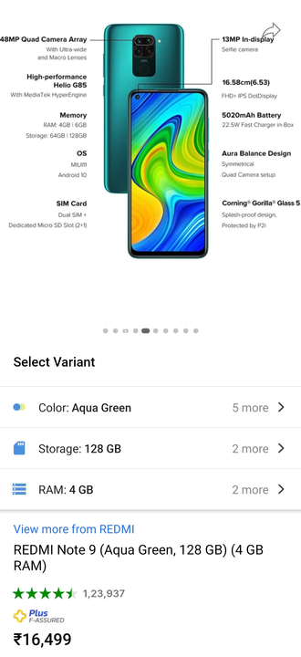 Redmi Note 9 4gb 128gb BRAND NEW SEALED BOX MOBILE WITH 1 YEAR SERVICE CENTER WARRANTY  uploaded by Godavari Enterprises on 3/17/2023