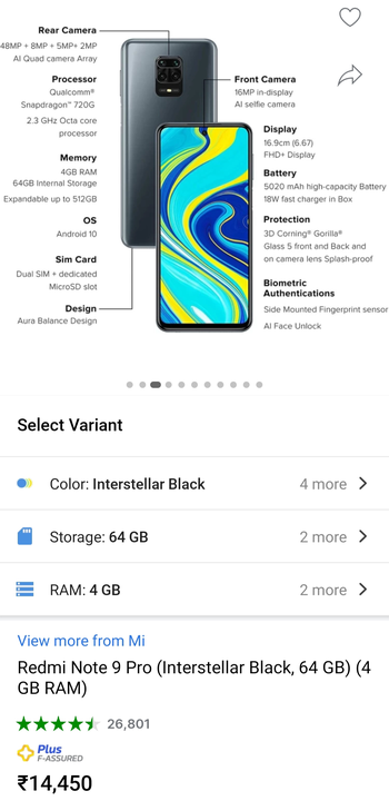 Redmi Note 9 Pro 4gb 64gb BRAND NEW SEALED BOX MOBILE WITH 1 YEAR SERVICE CENTER WARRANTY  uploaded by business on 3/17/2023