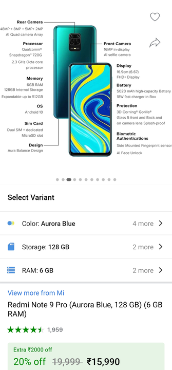 Redmi Note 9 Pro 6gb 128gb BRAND NEW SEALED BOX MOBILE WITH 1 YEAR SERVICE CENTER WARRANTY  uploaded by business on 3/17/2023