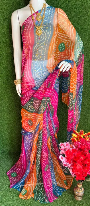 Colorful bandhej print saare uploaded by S R Fashion on 3/17/2023