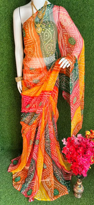 Colorful bandhej print saare uploaded by S R Fashion on 3/17/2023