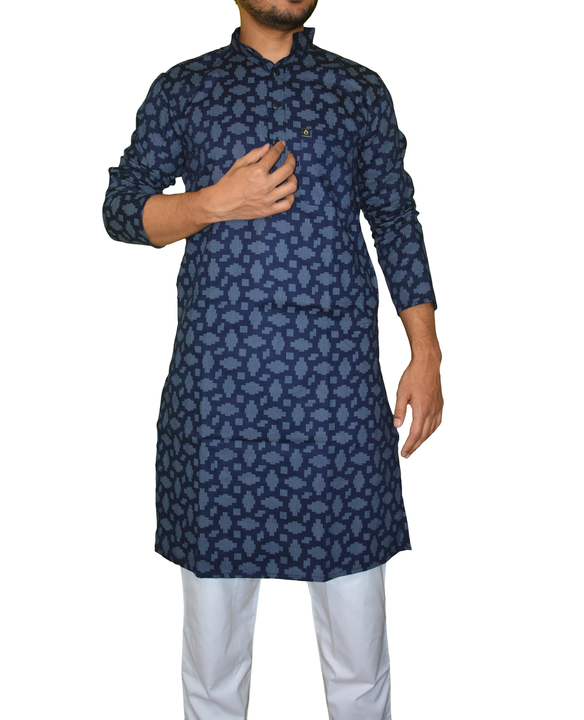 Post image Hey! Checkout my new product called
Navy blue white printed cotton kurta for men's.