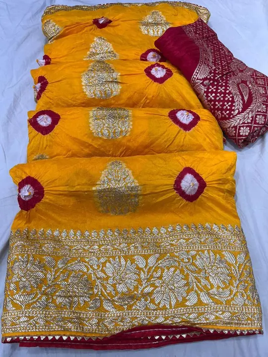 🥰🥰Original product🥰🥰


👉 Russian Dola fabric with colour bhandej whit beautiful mx zari border uploaded by Gotapatti manufacturer on 3/17/2023