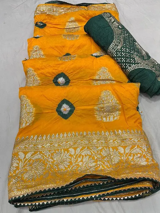 🥰🥰Original product🥰🥰


👉 Russian Dola fabric with colour bhandej whit beautiful mx zari border uploaded by Gotapatti manufacturer on 3/17/2023