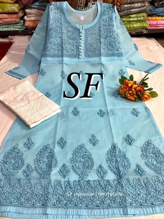 Post image *S.F presents* 💃🏻💃🏻
****************

💜 *Terry voil cotton Yok kurti + Stretchable Cotton Pant* 💜
*****************
✅ *Product.. Terry Voil cotton  material kurties with Pearl Button*

✅ *Work..Beautiful hand work  chikankari*

✅ *Length..46*

✅Size  *38 ,40  42 n 44*

✅ *Cotton Strechable Pant with  chikankari free sze*

💚 *Only kurti Msp...990 with free Ship*

💙 *Full Set ...MSP 1430  with free ship*💃🏻💃🏻💃🏻💃🏻

*Grab fast*